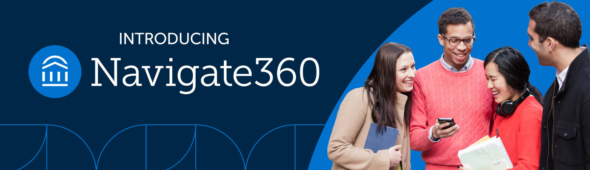 Navigate Banner displaying students grouped up on phones